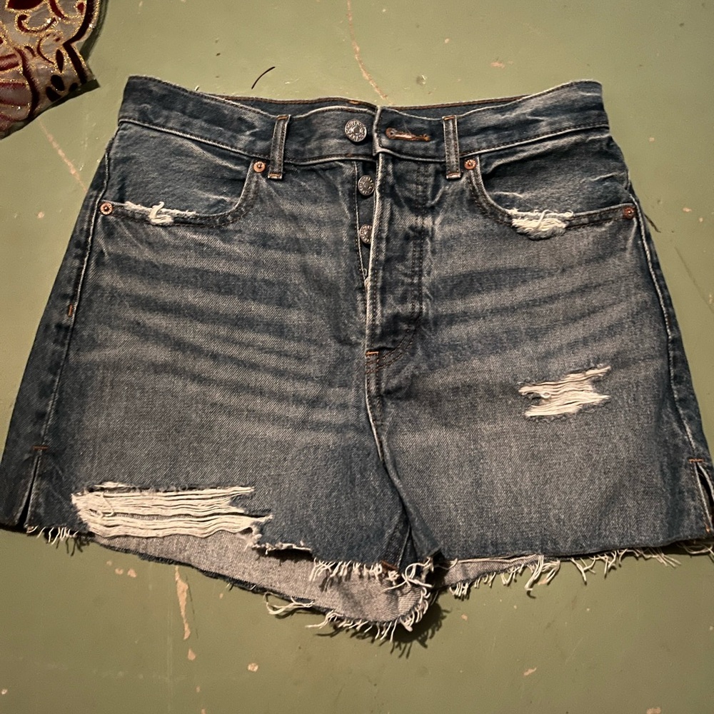 Express Dark Blue Distressed Jean Shorts
